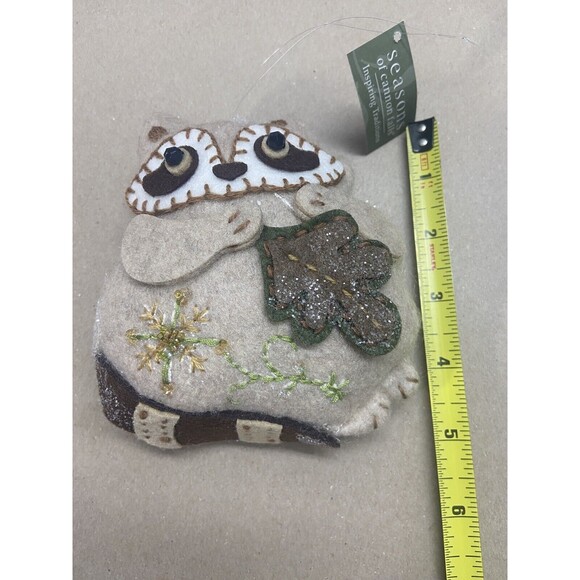 Seasons of Cannon Falls Raccoon Christmas Felt Craft Ornament Plush Stuffed Vtg - Picture 2 of 5